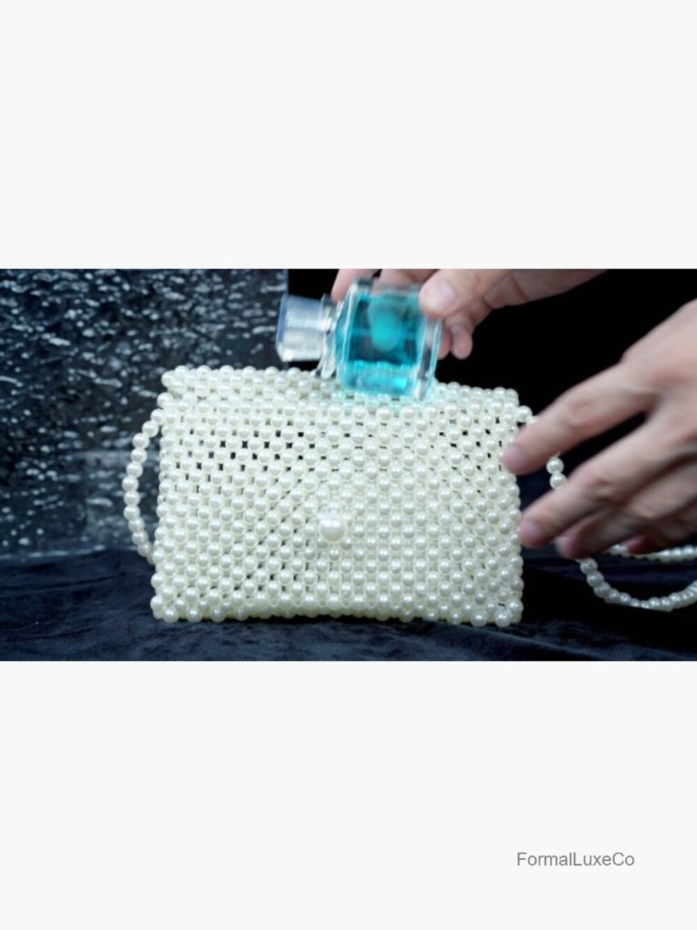 Pearl Beaded Clutch Evening Bag Crossbody Shoulder Purse Party Wedding - Picture 7 of 7